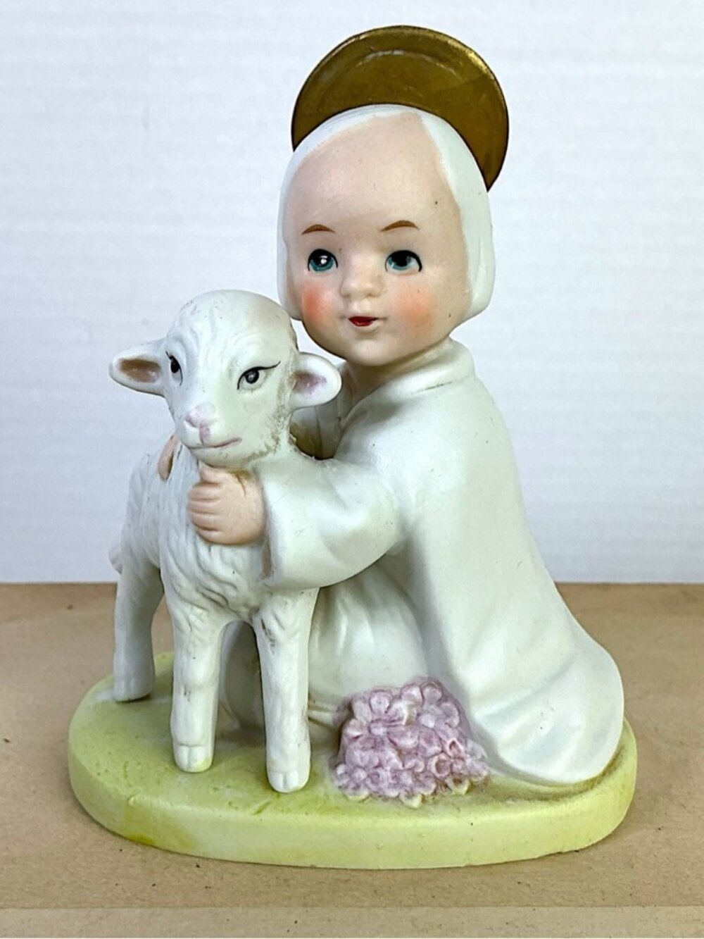 Homco Vintage Holy Child Angel Lamb 5605 Hand Painted Porcelain Collectible 1980